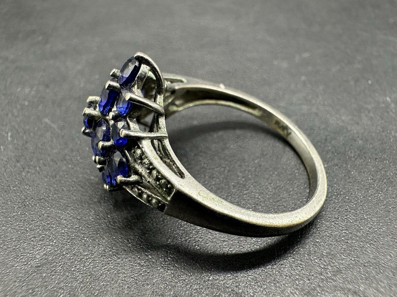 Sterling Silver Blue Sapphire? Cluster Ring Size 7.5 Signed 925