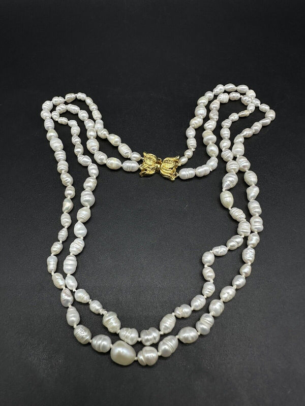 Genuine White Baroque Freshwater Pearl Necklace 20”