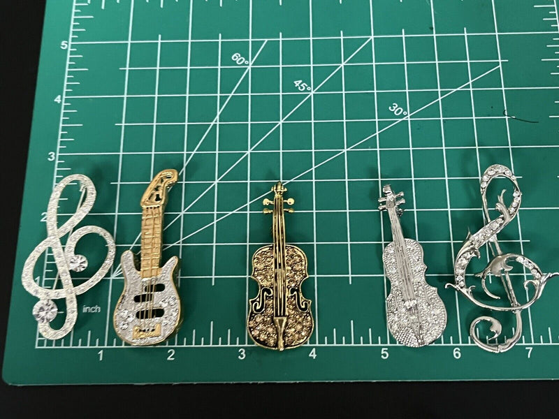 Vintage to now Mixed Musical Instruments Brooches Jewelry Lot Of 5pcs