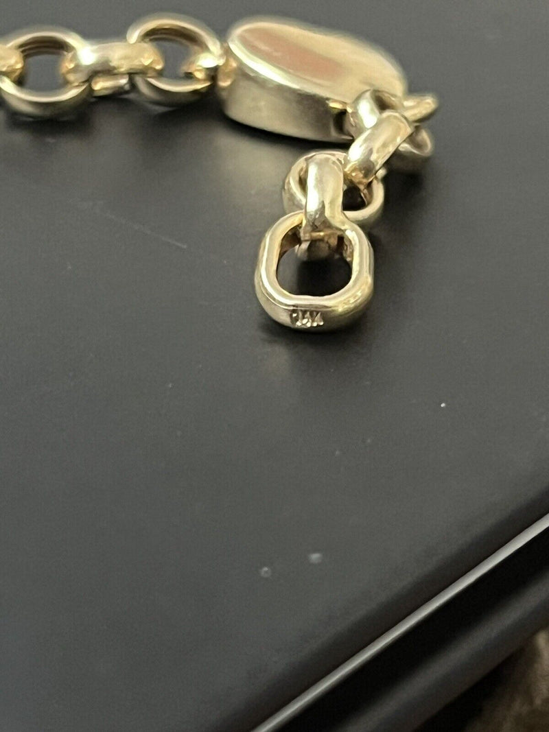 14K Yellow Gold Rolo Link Chain Heart Pendant Bracelet 9.3g