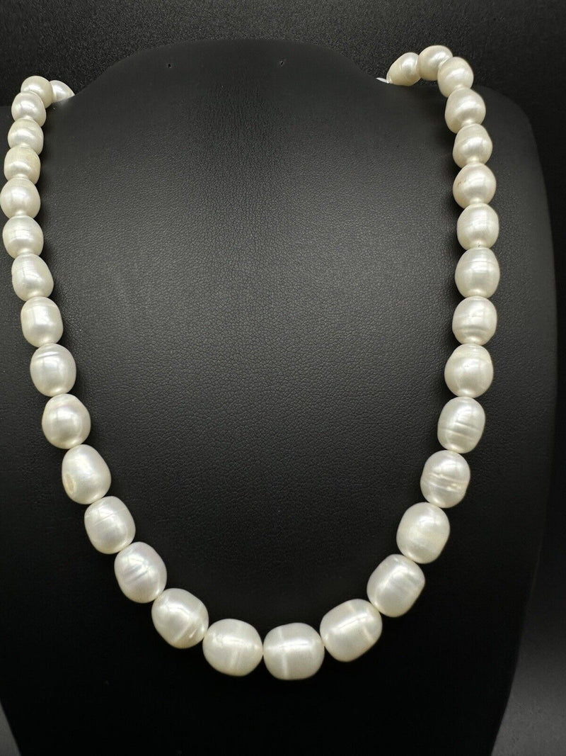 VTG 925 Sterling Silver Freshwater White Baroque Pearl Necklace 18” Long