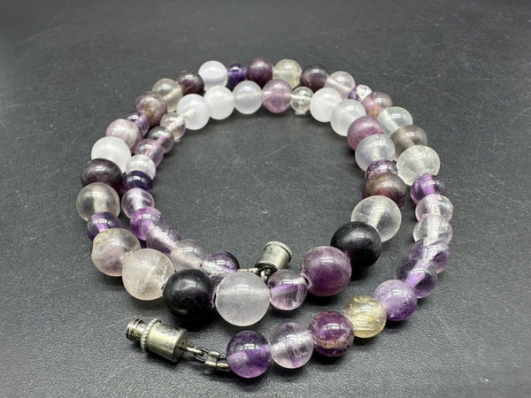 Vtg Amethyst Graduated Quartz 8MM Round Bead Necklace 18”