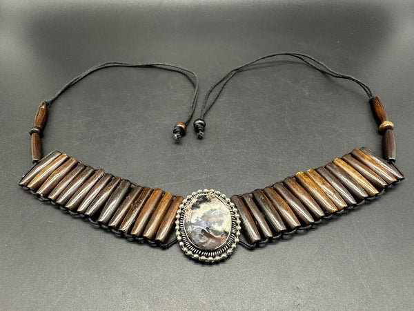 Vintage Tribal Southwestern Organic Material Choker necklace , brown-black