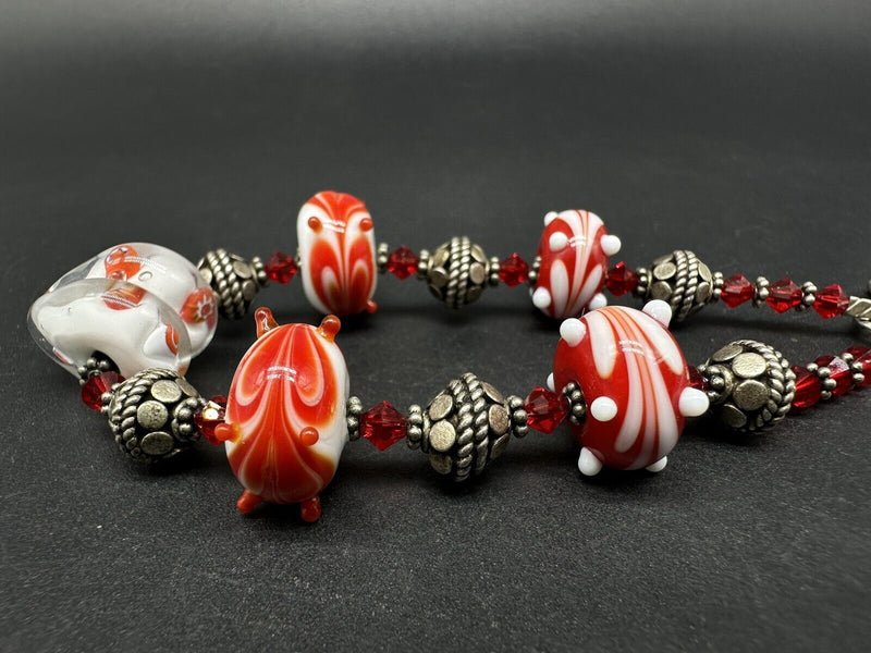 VINTAGE LAMPWORK GLASS BEAD Sterling Silver BRACELET 6.5”