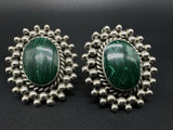 Mexico Taxco 925 STERLING SILVER Malachite Stone ClipOn EARRINGS