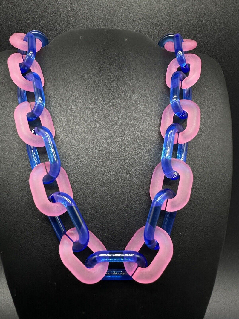 Pink And Blue Translucent Cable Link Acrylic Chain Link Necklace 20”