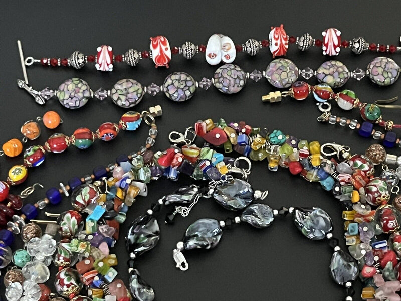 Lot of Assorted Millefiori & Art Glass Beaded Jewelry 12pcs