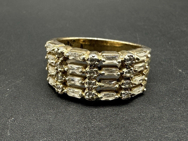 Sterling Silver Baguette CZ Ring 925 Silver Gold Plated Sz 8