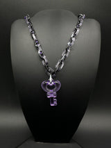 Acrylic Cable Link Chain Purple Crystal Key Pendant Necklace 17”