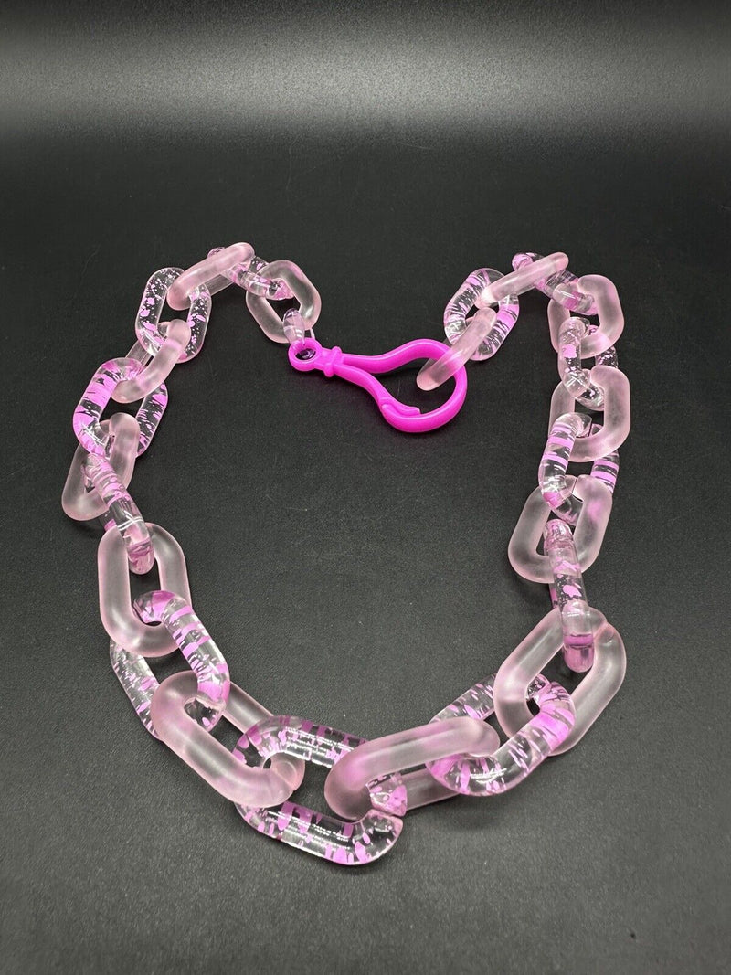 Pink Translucent Cable Link Frosted Acrylic Chain Link Necklace 20”~Cute!!!