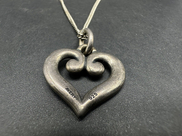 JAMES AVERY Sterling Silver Heart Scroll Pendant on Chain Necklace 18”