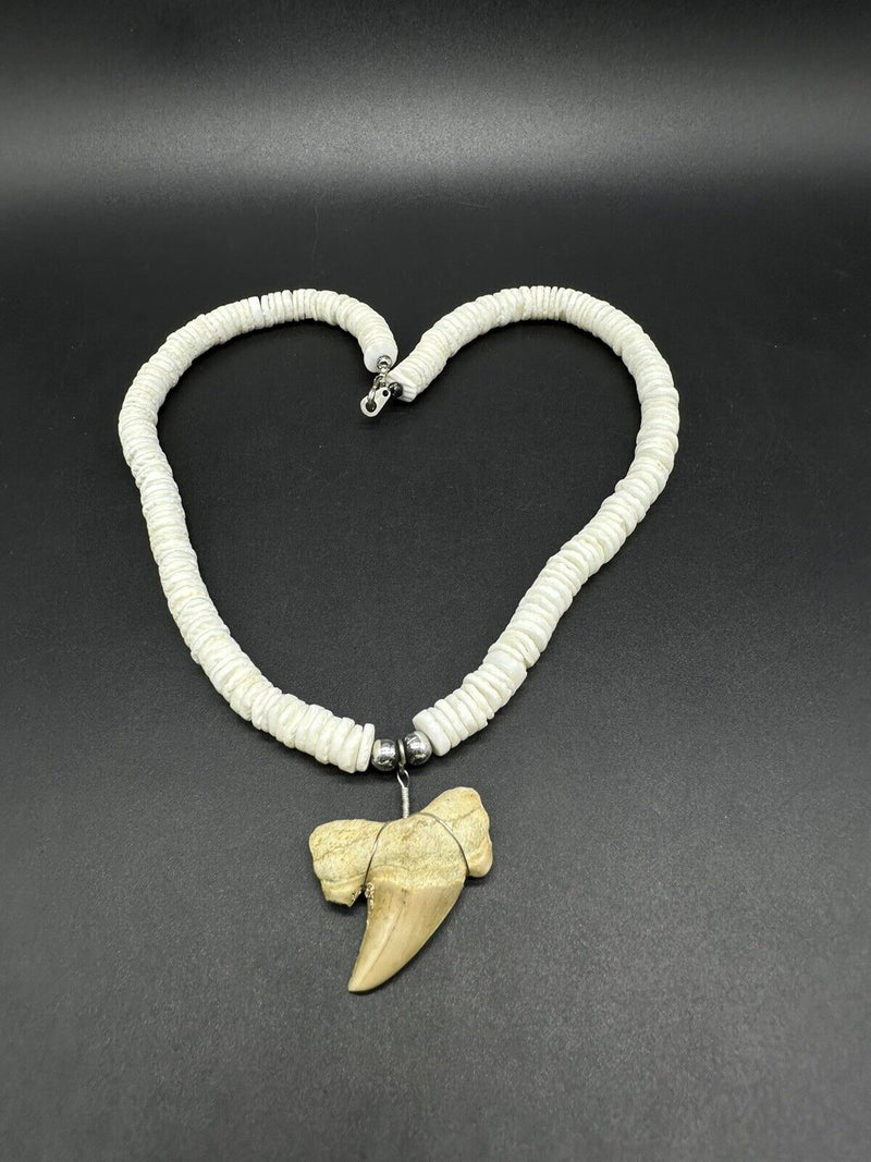 Shark Tooth Pendant Surfer Puka Necklace 17”