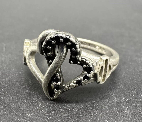 Harley-Davidson Women's White & Black  Bling Infinity Hearts Ring 925 Silver