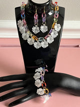 Fun Acrylic Statement Necklace Bracelet & Earrings Handmade Jewelry Set 15”