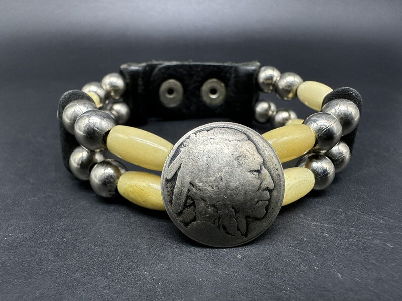 Buffalo Nickel Leather Bracelet 7”