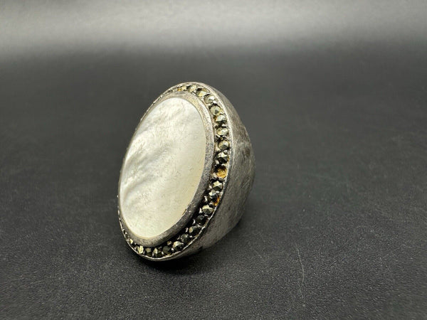 Vintage Mother Of Pearl Marcasite Sterling Silver Ring SZ 5 Missing Stones