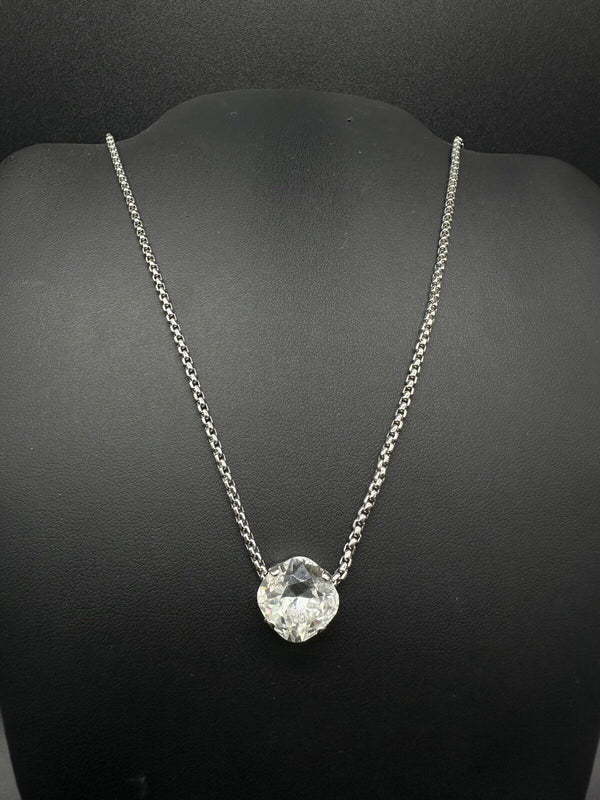 Signed Sabika Silvertone Crystal Solitaire Necklace 18”