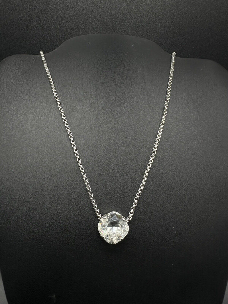 Signed Sabika Silvertone Crystal Solitaire Necklace 18”