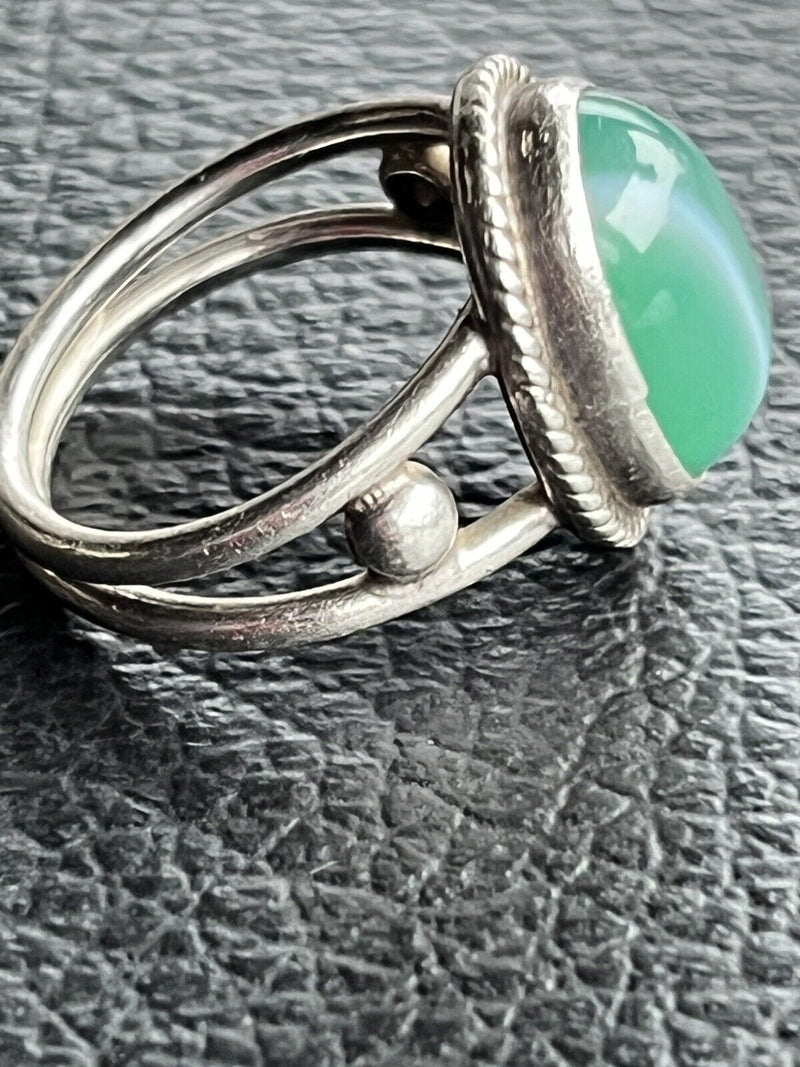 Green Agate Banded Sterling Silver rings size 5.75