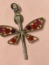 925 Sterling Silver Floral Flower Inlay Dragonfly Pendant 2.25”