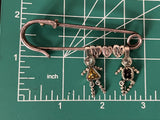 Vintage Large Sterling Silver Mom Charm Brooch~925 Safety Pin Dangle Kids Charms