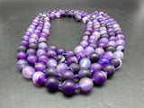 Vintage Purple Agate Knotted Bead Strand Necklace 60” Long