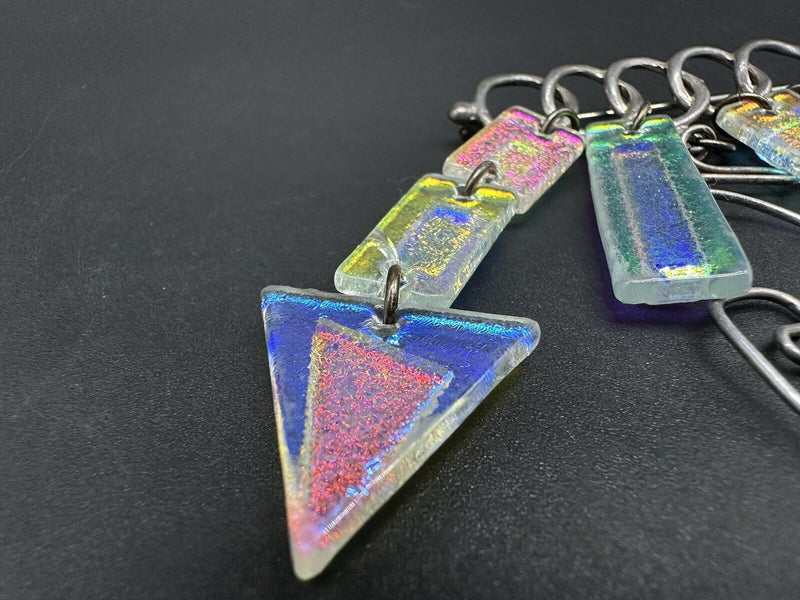 Vintage Sterling Silver Geometric Shapes on Bar Dichroic Handmade Brooch