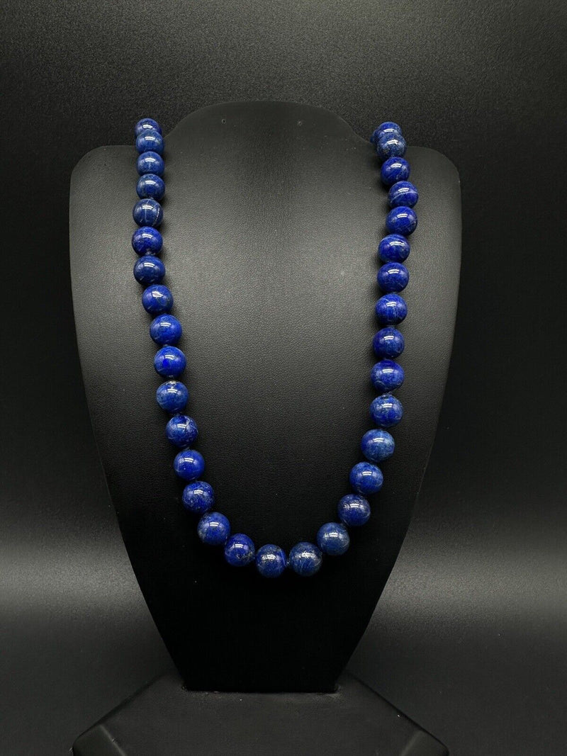 Vintage Lapis Lazuli 14k Yellow Gold Clasp Knotted Strand Bead Necklace 22”