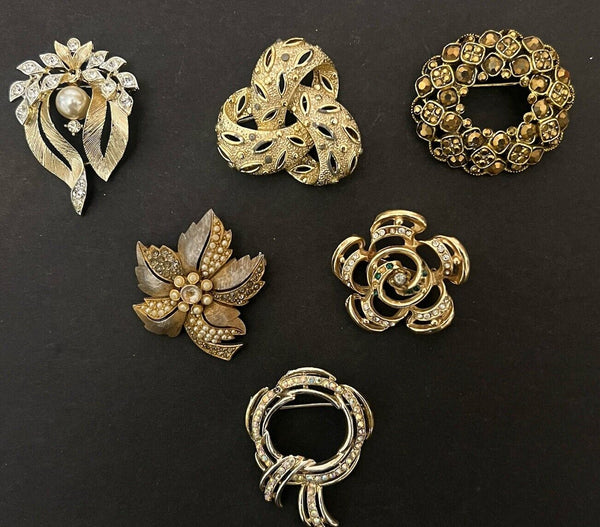 Vintage Mixed Brooch  Jewelry Lot Of 6pcs