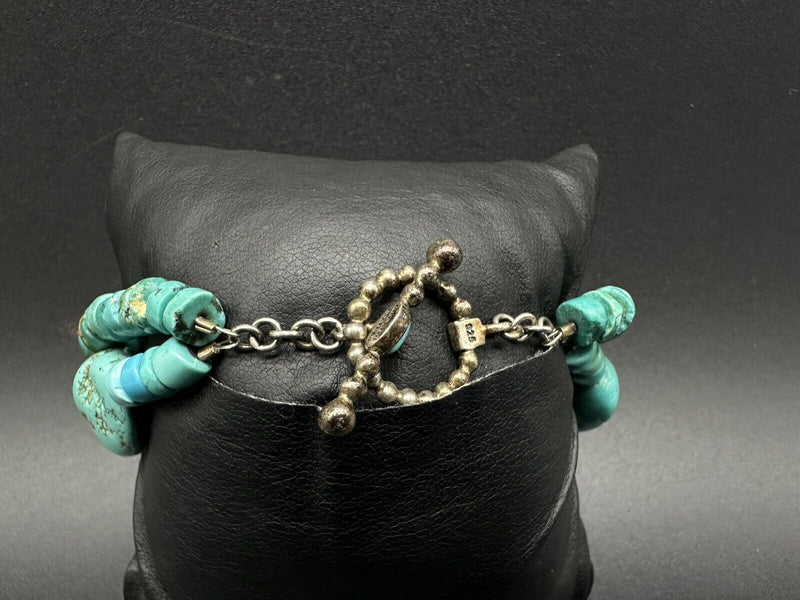 Barse Thailand 925 Stamped Chunky Turquoise Double Strand Bracelet