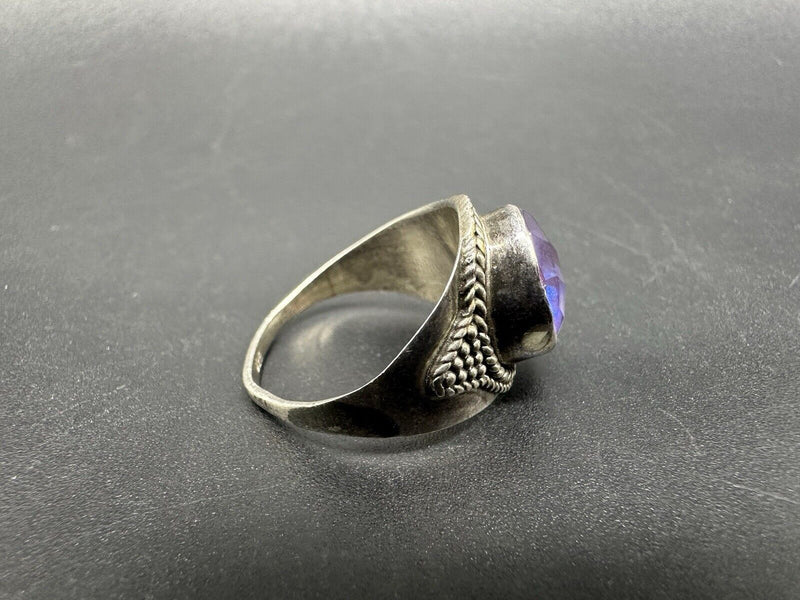 Purple Crystal Ring, 925 Sterling Silver Size 8.5