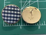 Kate Spade Set Sail Button Earrings  Fabric Checked Gold Tone Blue