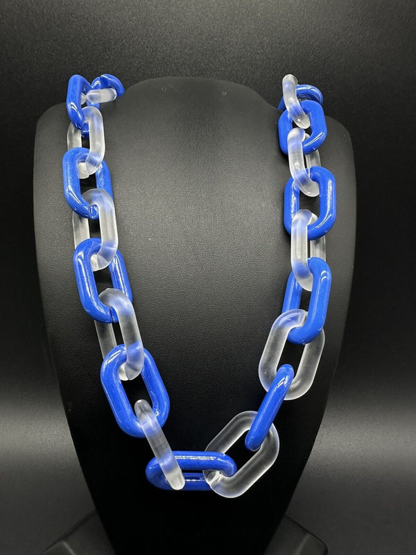 Blue And White/Translucent Cable Link Acrylic Chain Link Necklace 20”