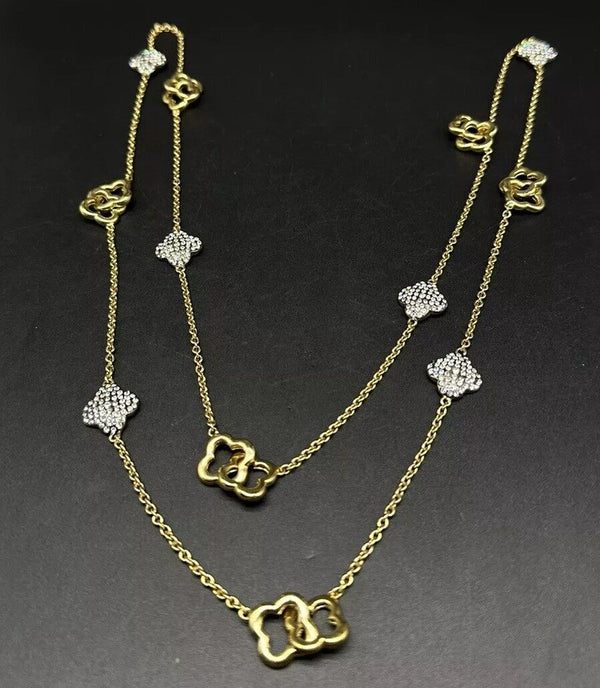 Heidi Klum For Bebe Gold Tone Pave Clover Flower Necklace 36”