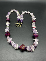 Amethyst Nugget Statement Beaded 22” Necklace