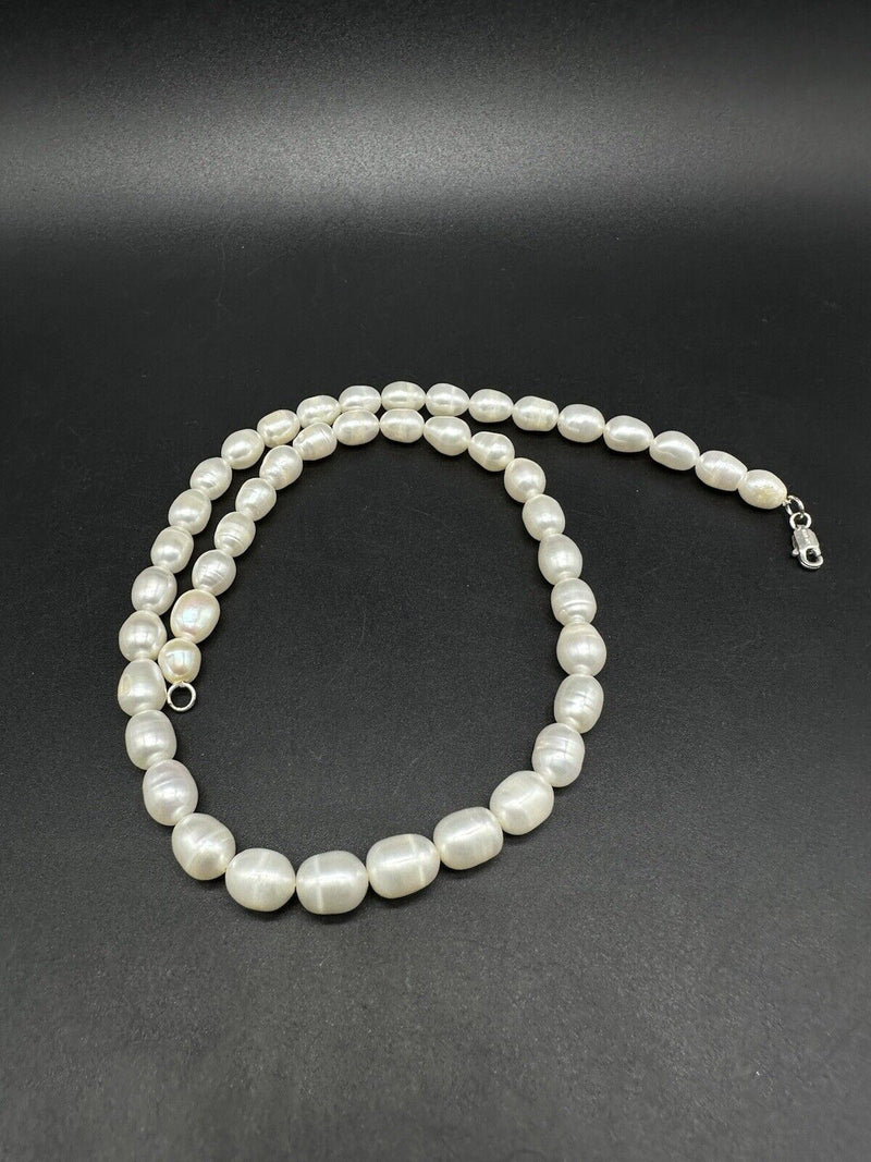 VTG 925 Sterling Silver Freshwater White Baroque Pearl Necklace 18” Long