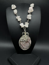 Vintage Rose Quartz Necklace Pendant 24” 129Gs