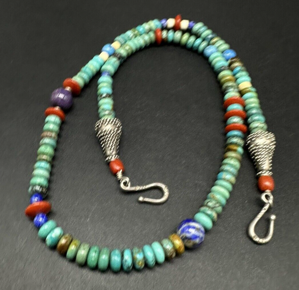 Sterling Silver Native Navajo Green Turquoise Necklace 20”