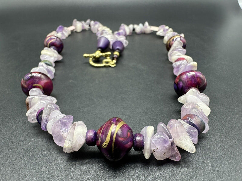 Amethyst Nugget Statement Beaded 22” Necklace