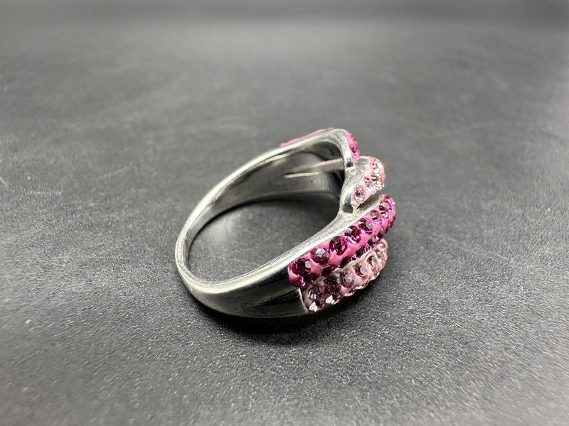 2 Tone PINK Pave CRYSTAL 925 Sterling Silver RING - 7