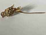 Vintage 14k Yellow Gold & Topaz 3D Figural Bird Designed Stick Pin~6 Grams~2.5”