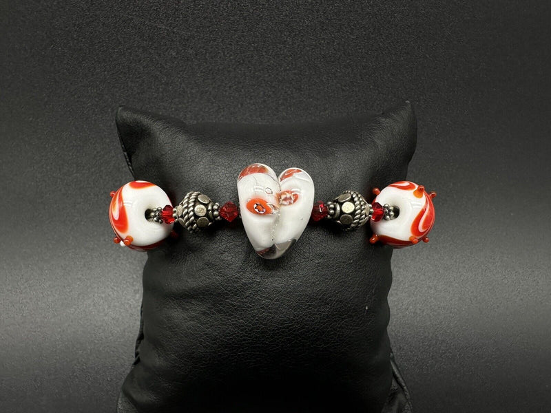 VINTAGE LAMPWORK GLASS BEAD Sterling Silver BRACELET 6.5”