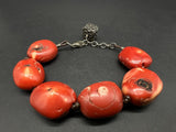 Vintage Bracelet Red Coral Dyed Beaded Solid 925 Sterling Silver Jewelry