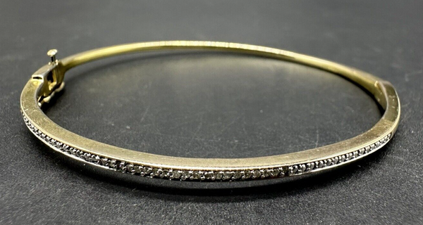 Sterling Silver Gold Plated Diamond Accent Hinged Bangle Bracelet 7"