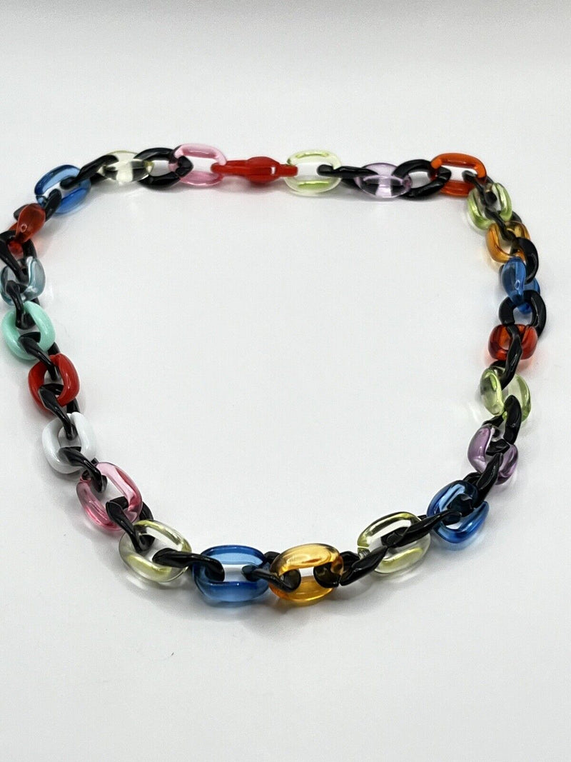 Multicolored Unisex Acrylic Chain Link Necklace 17”~ 4mm Thick~