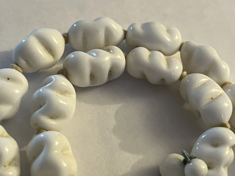 Vintage Miriam Haskell? White Milk Glass Necklace Twisted Glass Hand Knotted 15”