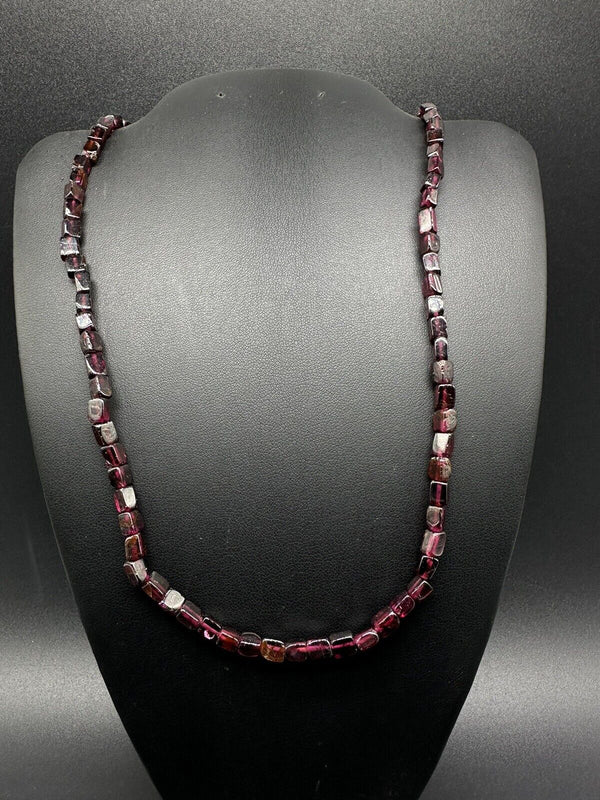 Vintage Sterling Silver Clasp 19” Garnet Gemstone Necklace