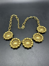 J Crew Floral Panel Necklace Antique Gold Tone Rhinestone Petals Flower 20”