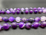 Vintage Purple Agate Knotted Bead Strand Necklace 60” Long