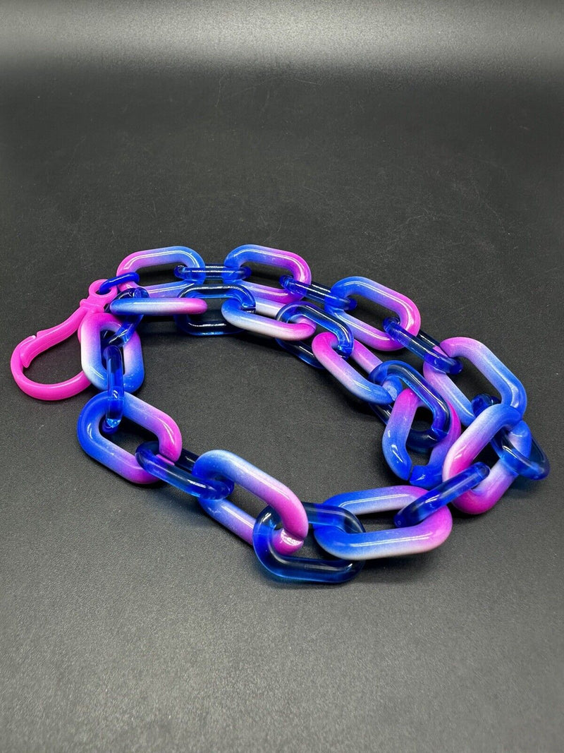 Blue & Pink Ombré Cable Chain Acrylic Link Necklace 20”